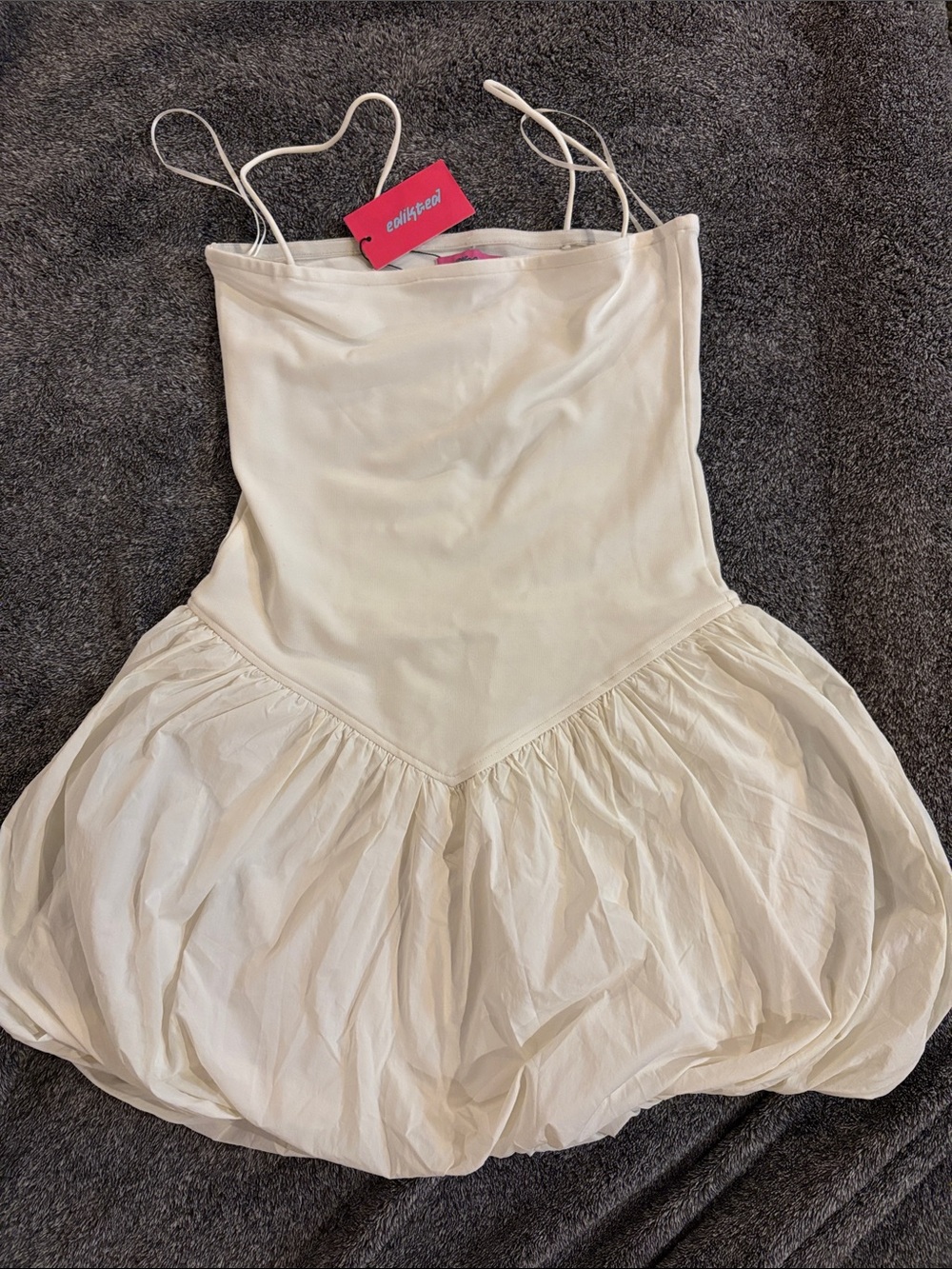 Edikted White Spaghetti Strap Bubble Hem Dress